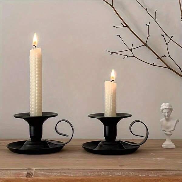 1/4pcs Elegant European Style Iron Candle Holders, Single Candle Vintage Tea Cup Design, Luxury & Portable Metal Desktop Candlestick
