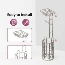 New Mega Roll Toilet Paper Holder Stainls Steel Bathroom Tissue Holder Stand TP Dispenser  Phone/Wipe Shelf & Magazine Rack  Standing-Chrome - D-chrome 24 彈匣架 - 查看 3