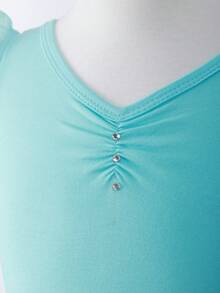 BOXMEMORY 1Pc Young Girls' Ballet Leotards, Short Sleeve Dance Dress,Lace Skirt For Ballerina, Dancing Practice Clothes Performance Outfits - Green - View 3