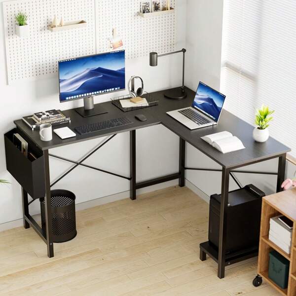 Shaped Computer Corner Desk, Gaming Table 50 Inch PC Writing Study Desk For Home Office Dorm Small Space, Black