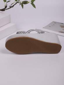 Women's New Chunky Block Heel Open Toe Criss-Cross Strap Sandals, Pointed Toe Platform Style, Versatile - Silver - View 7