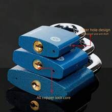 1pc Plum Blossom Copper Core Padlock - Blue Powder-Coated Solid Iron Lock, Rust-Proof, Anti-Theft, Anti-Pry, Suitable For Outdoor Gates, Dormitory Cabinets