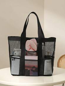 1/3 件网袋沙滩包泳池包大容量网袋旅行收纳袋手提包可折叠多用途手提包收纳袋轻便容量，防水，可折叠，网袋适用于海滩、购物、游泳、健身房、水疗、水疗、旅行