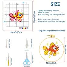 [Beginner Friendly] Cartoon Cross-Stitch Kit, 11CT Grid (Butterfly/Goldfish/Sunflower/Potted Flower) DIY 3-Strand Embroidery Thread, Full Set Of Materials