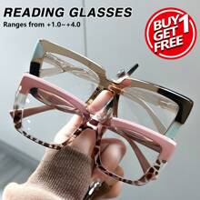 2 piezas Gafas de lectura rectangulares con estampado de leopardo y bisagras de resorte premium, edición limitada, de moda para mujeres en movimiento y oficina, con aumento