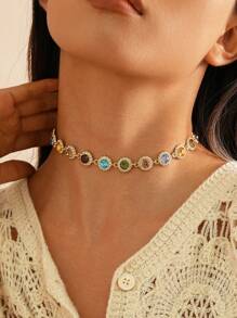 1 st. Bohemian kleurrijke rhinstone decor choker, glamoureuze zomer zonnebloemen ketting ketting, multicolor sprankelende kristal chokers ketting sieraden cadeaus voor vrouwen en meisjes, ketting decoratie accessoires vakantie verjaardag feest cadeaus voor meisjes Valentijnsdag, moeder, moeder, Moederdag, cadeau
