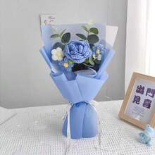 1pc Realistic Knitted Rose Flower Bouquet, Handmade Crocheted Tulip Flower Bunch, Yarn Flower, Bridal Bouquet, Suitable For Father's Day, Back To School, Graduation, Thanksgiving, Christmas, Wedding Anniversary, Gift For Family, Friends, Classmates, Lovers, Decor For Home, Room, Wedding, Birthday Party, Office Desk, Restaurant, Garden, Indoor & Outdoor - Multicolor - View 1