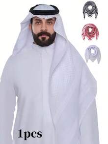1pc Arabic Men's Headwrap, Middle Eastern Dubai Shawl Scarf, Solid Color Bohemian Polyester Head Covering, All Season - Multicolor - View 8