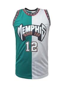 Jersey de baloncesto para hombres n.º 12 verde y blanco sin mangas con cuello redondo amplio y bordado de letras y números, adecuado para baloncesto, deportes, running y fitness