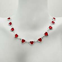 Women's Colorful Heart Necklace + Bracelet And Earrings Set In 925 Silver Plated - 紅色 - 查看 4