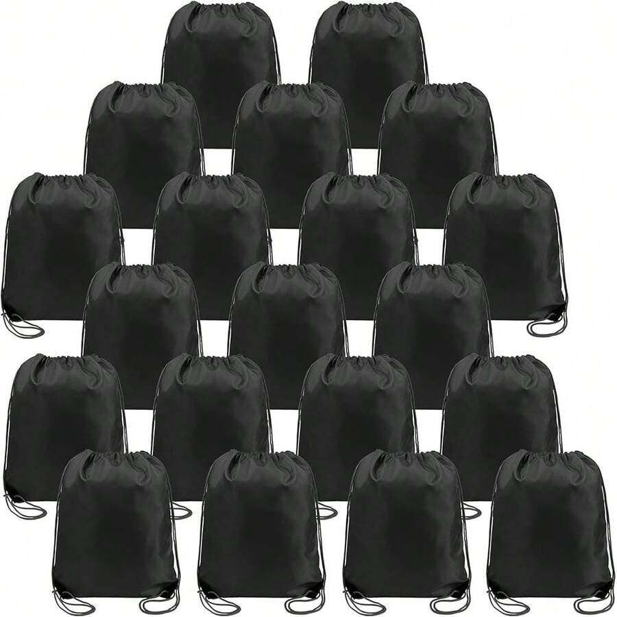New  Black Drawstring Backpack Bulk 20 Pack, Christmas String Backpack For Gym Sport Trip,Cinch Sack  String, DIY Drawstring Bags For Women And Men - 黑色 - 查看 1