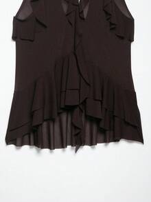 Damen Einfarbiges Rüschen-Kragen Mehrschichtiges Sommer-Trägershirt - Kaffeebraun - Übersicht 9