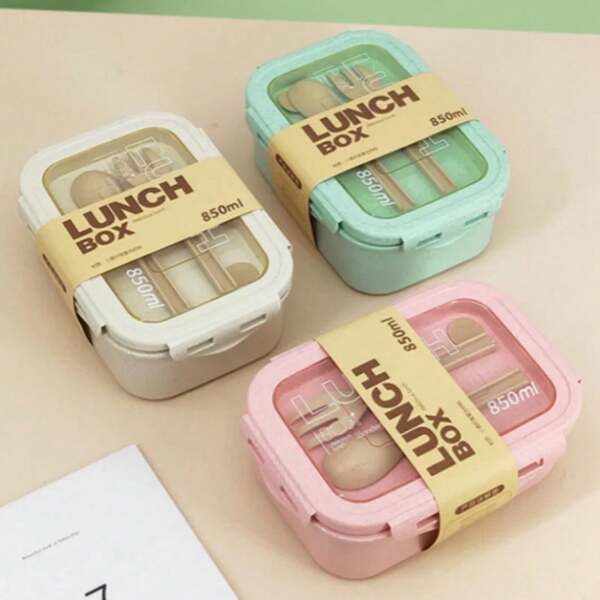 Caja de almuerzo dividida de 850 ml, portátil, de gran capacidad, caja bento para microondas con tenedor y cuchara, contenedor de almacenamiento de alimentos para la escuela y camping.