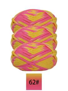 3 pièces Ruban de satin en polyester, environ 300g, mélange multicolore de fil doux en tissu - pour pantoufles au crochet DIY, sacs, panier de rangement (design d'emballage assorti)