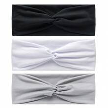 3 件男女通用时尚百搭彩色纯色交叉头带,多功能运动/瑜伽吸汗带,波西米亚风优雅街头风格发饰 - 彩色 - 查看 15