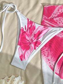 Bộ bikini 3 món dành cho nữ, họa tiết hoa nhiệt đới chuyển màu, áo bikini có dây điều chỉnh, quần bikini tam giác buộc dây bên hông, váy che phủ chống xuyên thấu, thích hợp cho bãi biển và tiệc tùng, đồ bơi và trang phục nghỉ mát mùa hè màu trắng dành cho nữ - trắng - Xem 4