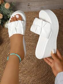 Sandali da donna con zeppa e platform bianchi, alla moda, versatili, antiscivolo, con tacco alto a punta aperta, suola spessa, adatti per l'estate