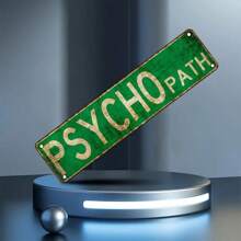 1 Stück Vintage "Psycho Path" Metallschild 15.7"X3.9", mit abgenutzter grüner Oberfläche, vorgebohrten Löchern und abgerundeten Ecken, geeignet für Zuhause, Küche oder Außenbereich, Heimdekoration | Retro Stil | Einfache Installation Schild, Vintage Heimdekoration, Lochdesign sortiert