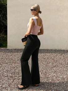 Set da donna composto da 2 pezzi: canotta con scollo quadrato e fantasia tropicale bohémien e chic; pantaloni casual in chiffon con vita alta e gamba ampia, ideale per uso quotidiano, all'aperto, vacanze e appuntamenti