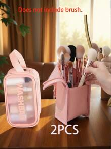 [Portable Makeup Travel Box] One-Piece Large-Capacity Vertical Makeup Brush Storage Bag, Visible Zipper Makeup Bag, Portable Makeup Brush Storage, Multi-Functional Storage Bag, Suitable For Daily Use, Vacations, Bridal Makeup Brush Set Storage Bag, Multi-Functional Makeup Travel Bag, Compact Upright Makeup Brush Bag, It Is The Best Gift For Family And Friends, Mother's Day Gift