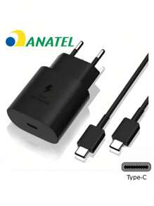 Carregador Super Rápido 25w Para  Galaxy S24 S23 S21 S20 Fe Plus Ultra - Super Fast Cabo Blindado Tipo Usb C - Premium