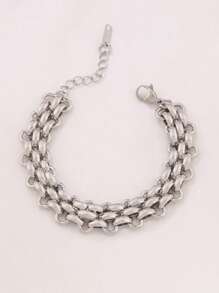 1 Peça Pulseira de Aço Inoxidável Feminina e Masculina, Design de Moda, Pulseira de Corrente Cubana Resistente, À Prova d''Água, Joia