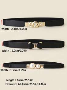 1/3pcs Women Elastic Waist Cincher, Pearl Buckle Skinny Waist Belt, Bow Tie Elastic Waistband, Fashion Versatile Waist Belt For Dress, Sweater, Jacket, Women Alloy Buckle Waist Belt