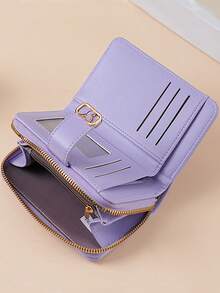 时尚蝴蝶金属扣可折叠简约优雅清新纯色拉链小钱包零钱包紫色女士钱包女式钱包钱包可爱钱包迷你钱包小钱包 - 紫色 - 查看 5