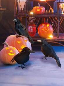 3 piezas - Decoraciones de cuervo de Halloween - Decoraciones realistas y espeluznantes de cuervos negros de plumas para Halloween, decoraciones de cuervos y cuervos para interiores y exteriores, pájaros negros espeluznantes para decoraciones de Halloween, otoño, Día de la Cosecha, decoraciones de habitación, decoraciones de dormitorio