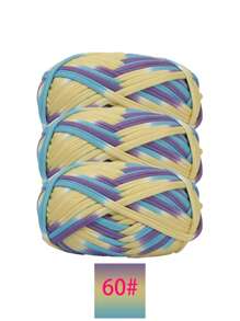 3 pièces Ruban de satin en polyester, environ 300g, mélange multicolore de fil doux en tissu - pour pantoufles au crochet DIY, sacs, panier de rangement (design d'emballage assorti)