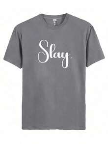 2025 New T-ShirtWhite Cursive "Slay" Text On Plain Background. - Grey - View 1