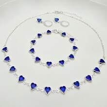 Women's Colorful Heart Necklace + Bracelet And Earrings Set In 925 Silver Plated - Dark Blue - View 1