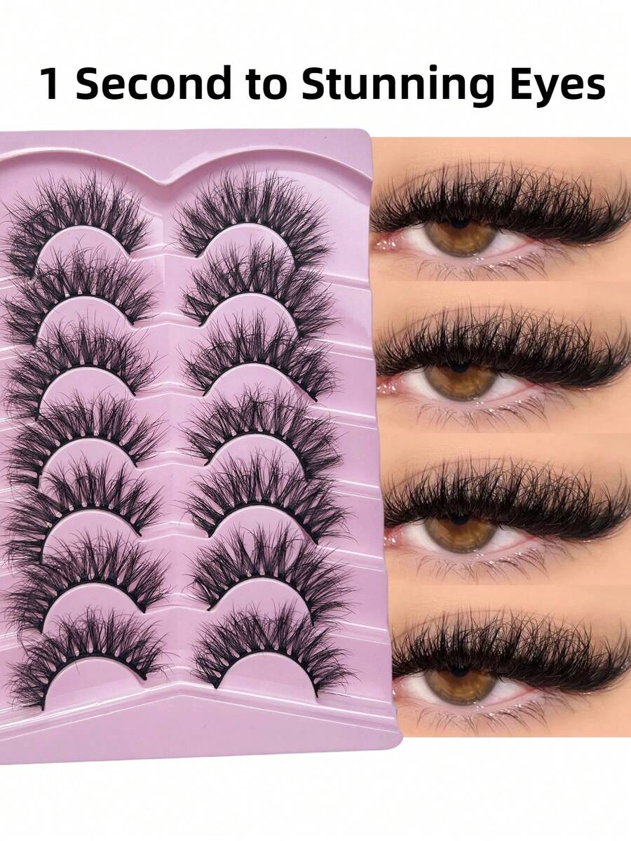 7 Pairs Voluminous Curly Black Coils False Eyelashes With Invisible Eyeliner Design, Thick And Glamorous Look, Beginner-Friendly, Reusable, Highly Attractive - Black - View 1