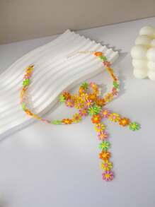 1pc Colorful Daisy Bowknot Choker Necklace, Versatile For Women, Summer