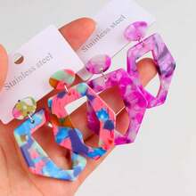 10 Cặp/Gói Hoa tai thả rỗng hình lá Acrylic Bohemian cho nữ, Họa tiết hình học nhiều màu sắc, Kiểu dáng ngẫu nhiên, Quà tặng trang sức dự tiệc/du lịch - 10 đôi bông tai acrylic - Xem 9