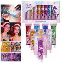 MISS FACTORX 10 Colors Glitter Sequins, Self-Adhesive Face Jewels, Suitable For Body, Face & Hair, Fit For Festival, Party, Cosplay - Face Safe, Easy To Apply And Remove
