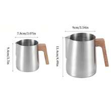 1Pc Upgraded Anti-Scalding Wood Grain Handle Coffee Milk Frothing Pitcher Jug, 304 Stainless Steel, With Accurate Inner Scale, Eagle-Mouth Precise Control Of Milk Froth Flow Rate, Suitable For Beginners To Make Milk Froth, Professional Coffee Milk Froth Cup, Easy To Clean, Professional Grade Trowel Experience, Creating Dense Milk Froth, Office And Home Coffee Utensil 350/580ml Back To School - Multicolor - View 10