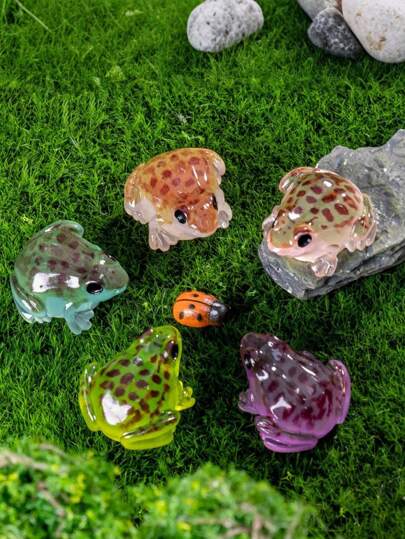 5pcs Glow-In-The-Dark Frog Figurines - Vibrant Resin Decor For Cars, Gardens & Terrariums
