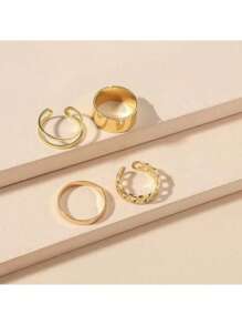 4pcs Stainless Steel Open Ring Set, Minimalist & Personalized, Great For Parties And Gifts