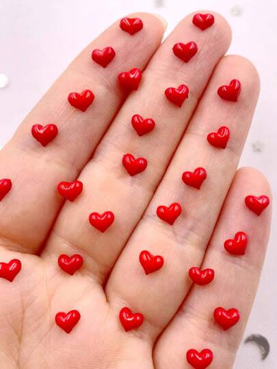 200 pezzi Cuori rossi d'amore carini da 5 mm, perline piatte per arte di unghie, scrapbooking, decorazioni fai-da-te, manicure, accessori, artigianato, adatti per estate e scuola