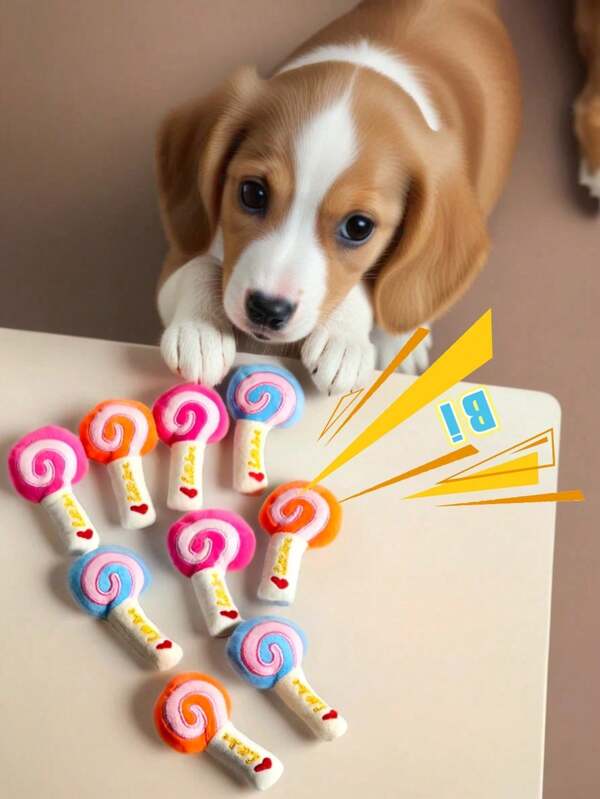 Plush Dog Squeaking Toys, Bulk Cute Interactive Puppy Chew Toy Set, Squeaking Lollipop Toys, Plush Puppy Teeth Grinding Toys, Suitable For Puppies And All Kinds Of Cats(For Pets Only)