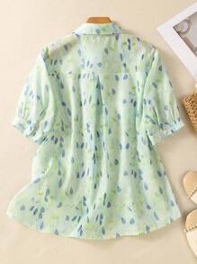 Women's Short Sleeve Button-Down Shirt With Tropical Leaf Print Lapel Collar - Festival Dates Night Out/Party/Travel Blouse For Spring Summer Fall Casual Daily Outfits