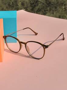 1pc Unisex Fashion Glasses, Daily Use Non-Prescription Eyewear (Excluding Box Shown In Image) - Olive Green - View 3