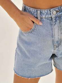 Women's Fashionable Versatile Raw Hem Denim Shorts