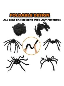 1 pieza Araña gigante negra de Halloween para decoración exterior, araña falsa grande y peluda, decoración para el patio y fiestas de Halloween