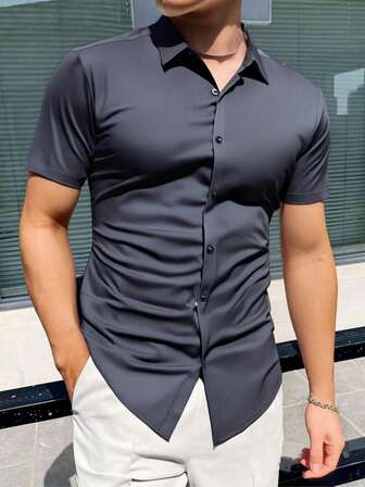 Men's Fashion Casual Business Commuting Men's Stand-Up Collar Solid Color Button Long Sleeve Shirt, Men's Formal Shirt, Men's Solid Color Shirt. Suitable For Daily Wear, Commuting To Work, Going Out, Party, Can Be Paired With Suit Pants Or Suit Suits To Attend Parties, Weddings, Honeymoon Scenes. Can Be Given As A Gift To Sons, Husbands, Boyfriends, Fathers.