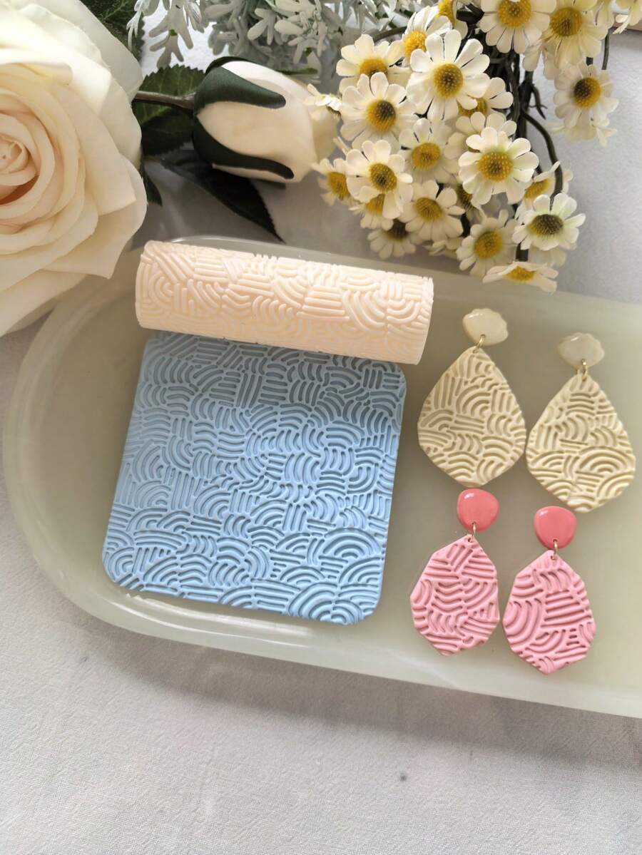 Polymer Clay Flowers Texture Roller, Pottery Stamps For Polymer Clay Earrings Jewelry, Embossing Pottery Texture Rollers For Jewelry Making, 3D Printed Texture Roller With Intricate Patterns For Unique Handmade Creations