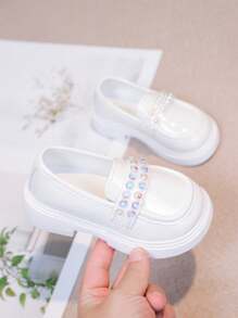 Girls' Soft Bottom Loafers New Autumn Versatile Low Vamp British Style Small Leather Shoes, Children