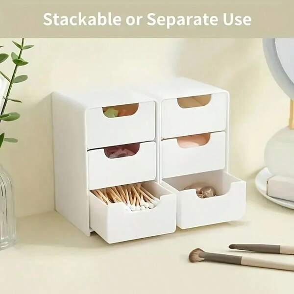 1 Stück weiße 3-Schubladen stapelbare Aufbewahrungsbox für Desktop, Schmuckaufbewahrungsbox für Ringe, Ohrringe und Ohrstecker, geeignet für Büro, Zuhause, Kosmetik, Schreibwaren, Badezimmer, Wohnung, Aufbewahrung und Organisation für Frauen, Reiseutensilien, Geschenkbox
