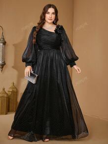 SUPGIR [Random Cut] Elegant Sweetheart Neck Ruffle Sleeve Sequin Embroidered Floral Maxi Formal Dress